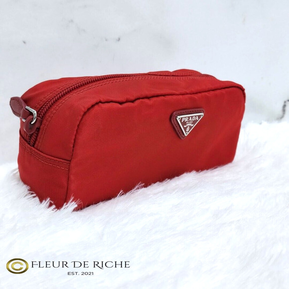 Prada Necessaire Nylon Cosmetic Case Red Rosso 1NA350 - Picture 1 of 13
